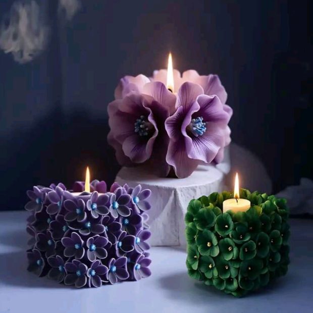 Peony Flowers Candles Set of 3 Pcs