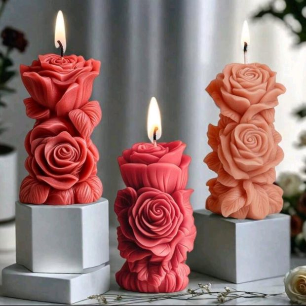 Rose Scented Pillar Candles